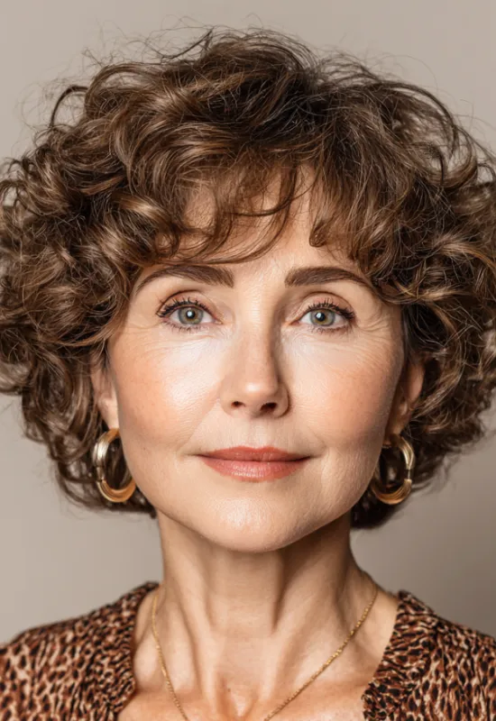 Curly Bob with Side-Swept Bangs